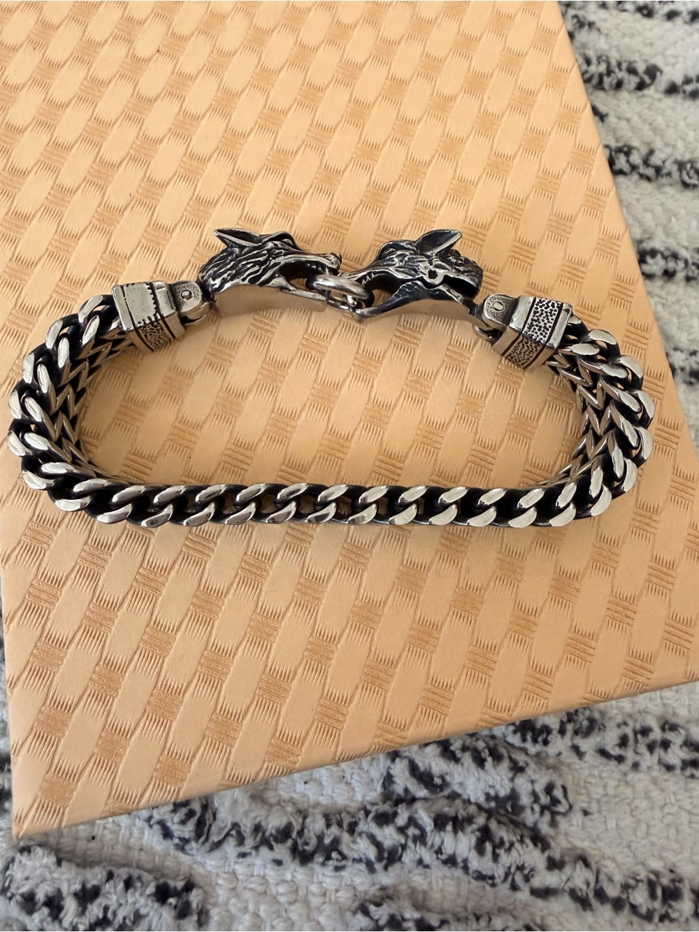 Mens  King Chain Norse Viking Fenrir Wolf Head Byzantine Bracelet